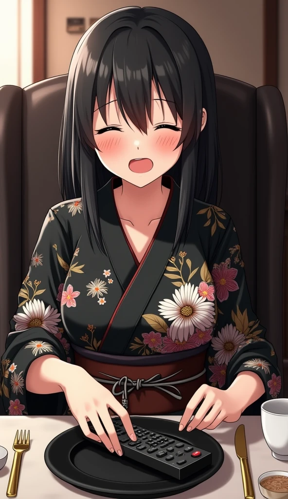 score_9, score_8_up, score_7_up, score_6_up, score_5_up, score_4_up,perfect hands, (1girl,solo),Fushikawa Kokoro, black hair, double bun, blunt bangs, twintails, pink eyes,pink kimono, obi,(flat chest:0.8),(slim legs),curvy,(blush:0.5),(scared:1.1),(disgust:0.7),(crying:1.2),japanese-style room, rating_explicit, uncensored, (looking at the boy),(white panties),sitting,small areola,(sweat),(trembling:1),(turn pale:0.7),1boy,(penis),(cumshot),(bukkake),cum on face,cum on cloth,cum on hair,cum on body,(closed eyes:1.4),covering chest by arm,Protecting chest with one hands,(teeth:0.5)