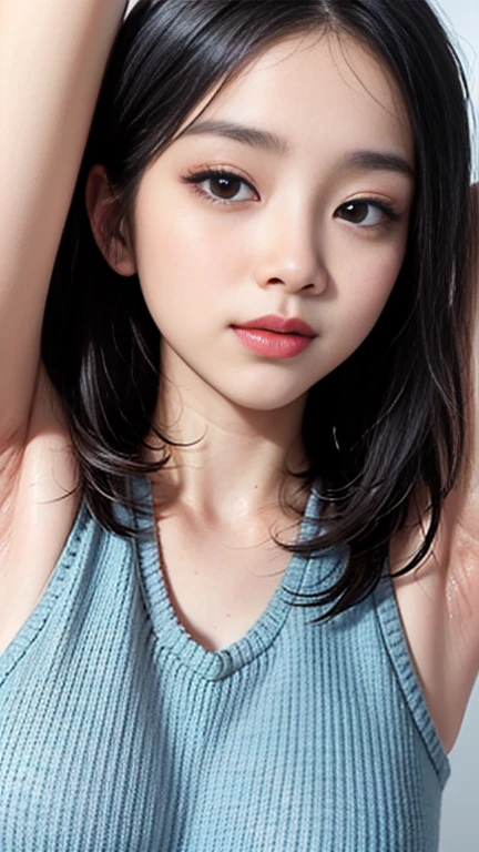 highest quality, masterpiece, Ultra-high resolution, (Realistic:1.4), RAW Photos, 20-year-old, Simple gray background, ((Micro Bikini、Disheveled Hair、Small and Perky Breasts)), 