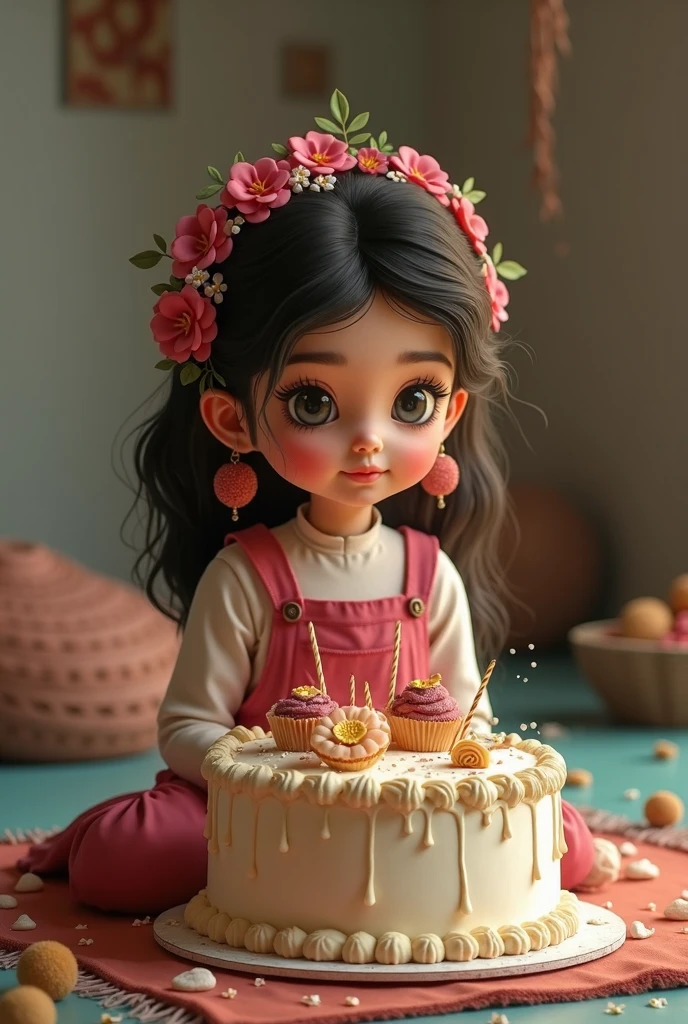 Elephant and cute little girl birthday cake