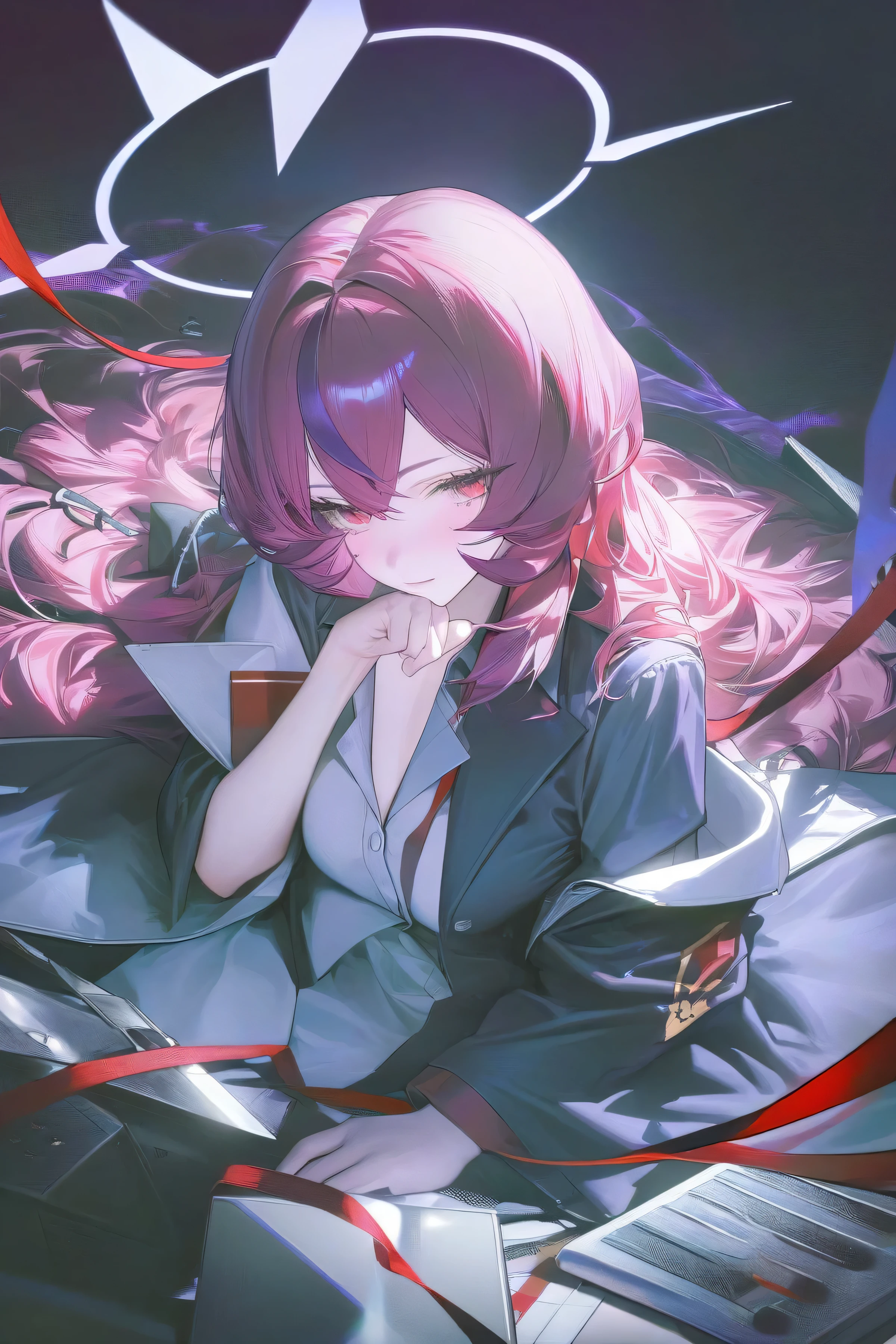 liduke:1.3,reoen:1.2,kyusoukyu:1.2,
iroha \(blue archive\),
red eyes,deep purple red hair, 
(beautiful color,detailed,best quality,amazing quality,very aesthetic:1.5)