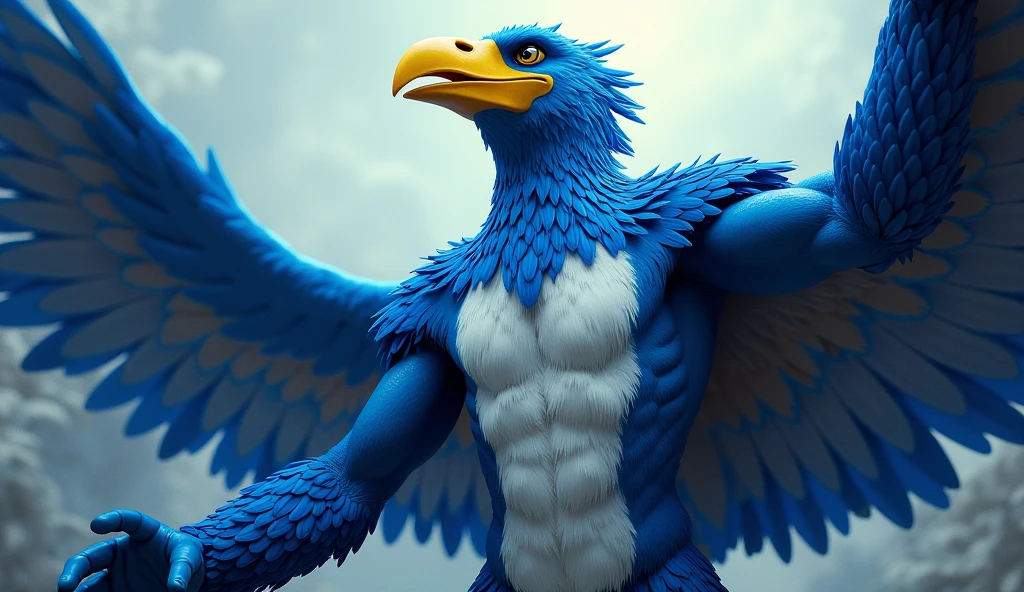 detailed background, depth of field, solo, slim, perfect anatomy, (best quality, ultra detailed, sharp:1.3), masterpiece, 8k, 4k, solo, seductive, beautiful, nsfw, seductive pose, (detailed), naughty, extremely detailed fur, dark background, muscular male, detailed eyes, nude, ((by chunie)), ((gryphon)), avian, mythological_creature, (beak), (yellow beak), (wings), gryphon wings, blue fur, penis, presenting penis, muscular, presenting penis, veiny penis, white_fur, beach background