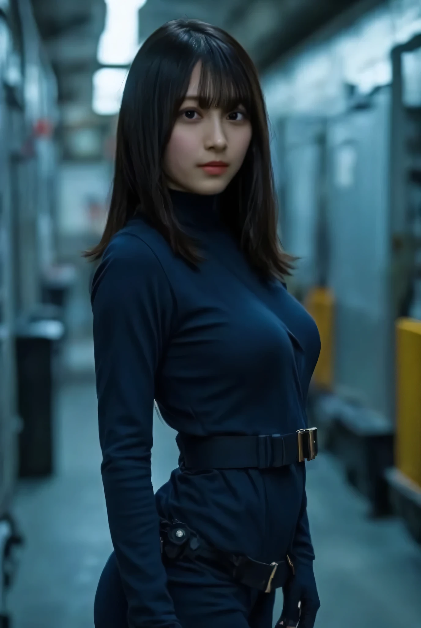 (((futuristic SWAT troop style black military vest:2.0))),((Perfect Naked:1.5)),(( Wearing a Military Vest on Naked :1.9)),((ear monitor:1.5)),(((Tactical Holster:1.5))),( gloves:1.5),( one woman), cute face,Beautiful well-balanced face ,( 20 year old Japanese woman), ( Glamorous Shots of Japanese Women ),( Slender Beautiful Body :1.5),( model body type),Slim body,(( big breasts:1.5)),( Accurate Depiction of Natural Nipples ),(firm nipples ),(((Bare thighs:1.8))),((Voluptuous thighs:1.5)),( delicate body:2.0),((Very sensual:1.5)),((Hold up a futuristic laser rifle:2.0)),(( perfect body line)),(( Ideal Proportions )),(((I can't wear panties:2.0))),(((( lower body nude:1.5)))), realistic skin texture,( natural big breasted :1.5),( black hair:1.5),( beautiful eyes:1.3),((whole body:2.0)),(( Shrimp:1.5)),A harmonious posture,((The dark background inside the base in the near future:2.0),(( cyberpunk vibe :1.5)),( blurry background:1.5),(((masterpiece:2.0))),( best quality :1.5),( high resolution:1.5),(UHD:1.5),( movie lights:1.5),( Delicate Depiction),((( Carefully Depict Limbs Based on Perfect Anatomy:2.0)),( carefully drawn with butterfly wings ))),32K, Polo, ULTRA DETAILS,((超 high resolution)), Draw eyelashes carefully, ( very detailed face:1.5),((Highly detailed female hand:1.8)),(Sexy appearance:1.5)