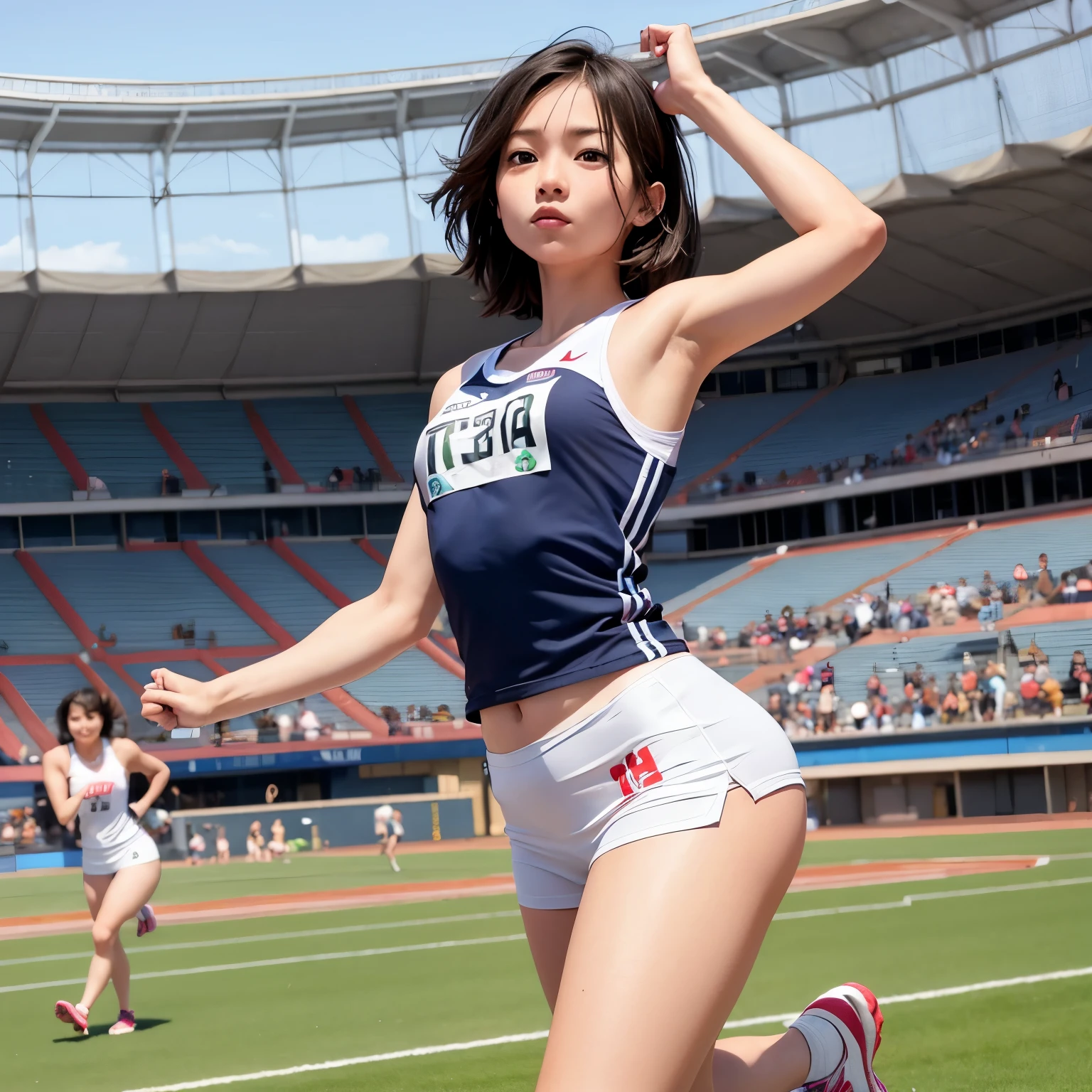 ultra high resolution photos、Accurate depiction of the human body、sunlight、Full body Esbian、Athletics、young girl、"Photographed alone"、With the athletics stadium in the background、very accurate super young girl、very, very young face、"full nude"、"extremely small breasts"、"very young short girl"、Sweat、Climax、Cumming face、pleasure、charming