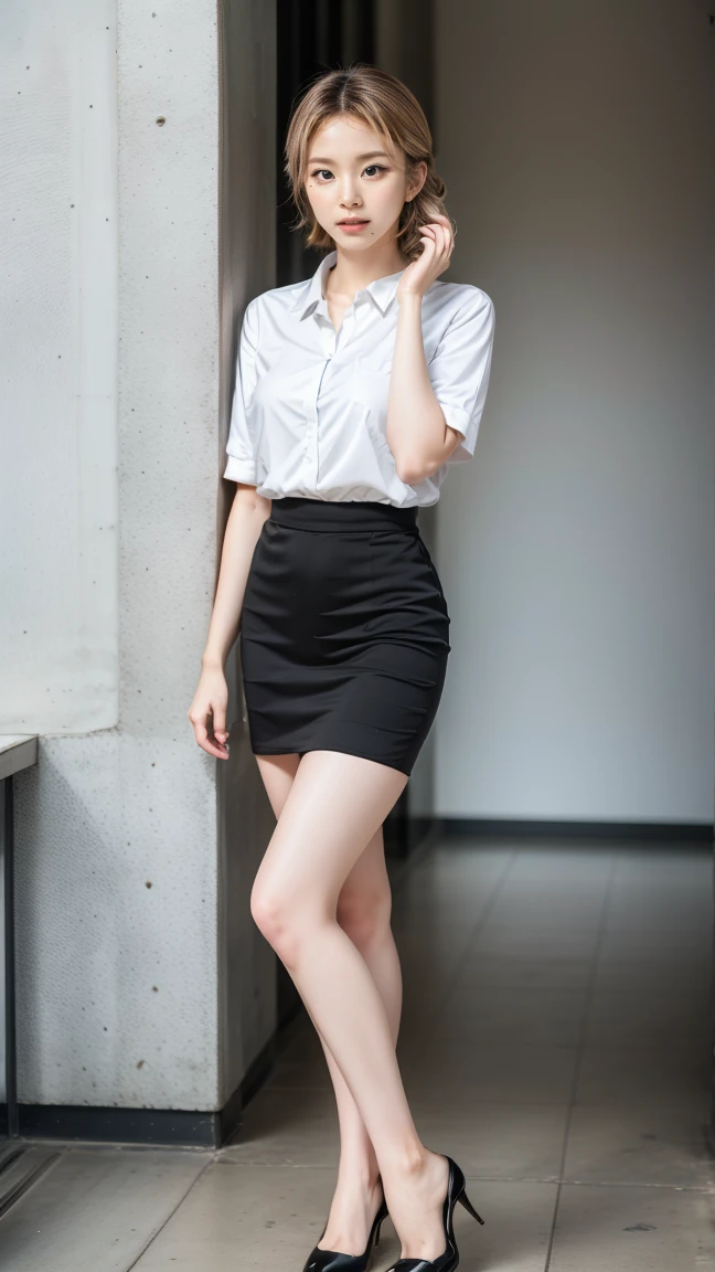 ((Realistic Light, Best Quality, 8K, Masterpiece: 1.3)), 1girl, female teacher, Slim Beauty: 1.4, (Brown hair, short hair length to shoulder, glasses, large breasts: 1.3), wearing long sleeve white shirt(( appropriate shirt)), black pencil skirt((length skirt to the knee)), standing alone at empty school hallway, front view, medium shot, with little wonder expression, peeing self, wetting her clothes, can't hold her pee face, wetting herself desperate, pee desperation pose, her body can't hold her pee and wets herself ultra desperate in the middle of the cicty in absolute desperaton wetting herself, pee runing down her legs, standing up, hyper pee desperate face, big pee pudle