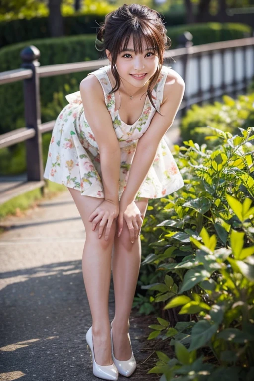 woman,2,Brown Hair,skirt,sexy,Beautiful legs,Are standing,whole body,Bright smile,Big eyes,charm,cheerful and energetic,Natural Body,Small and delicate,whole body,A bit clumsy,High resolution