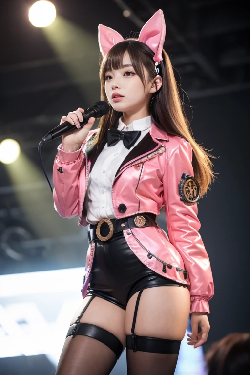 Raw photo、masutepiece、32K、8K、Japan cute girl sitting on leather sofa wearing Japan schoolgirl uniform and black high heels、Japan idol woman, M-shaped legs、Red lace panties、