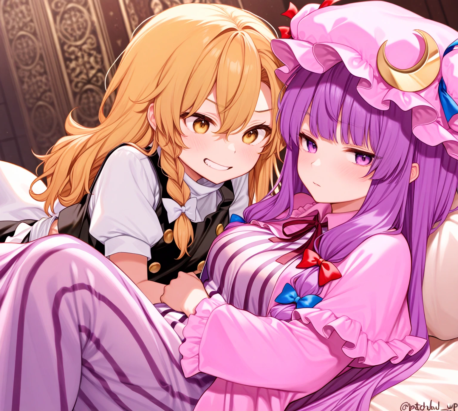 ( best quality :2.0)、Masterpiece、 2 girls、East、(patchouli_knowledge:1.4), ( Kirisame Marisa :1.4)