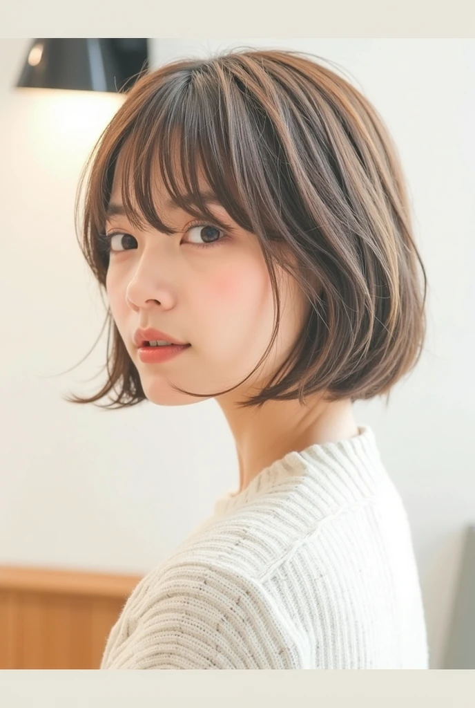 (photoreallistic:1.4),(Top image quality:2.0),(ultra-high-resolution:1.0),8K,(A masterpice:1.5),High Detail,(pureerosface_v1:1.5),Raw photography, Realistic textured skin of the highest quality,Detailed skin,Women in Japan,Ultra detailed skin,Ultra-fine,(drooing eyes),big eye,Brown-eyed,small tits,(Exposing breasts:1.3),(short-haired with bangs:1.2),Pink glowing lips,Glowing white skin,see the beholder,(White slack pants),open shirts,(Naked Y-shirt:1.2),beautiful ass