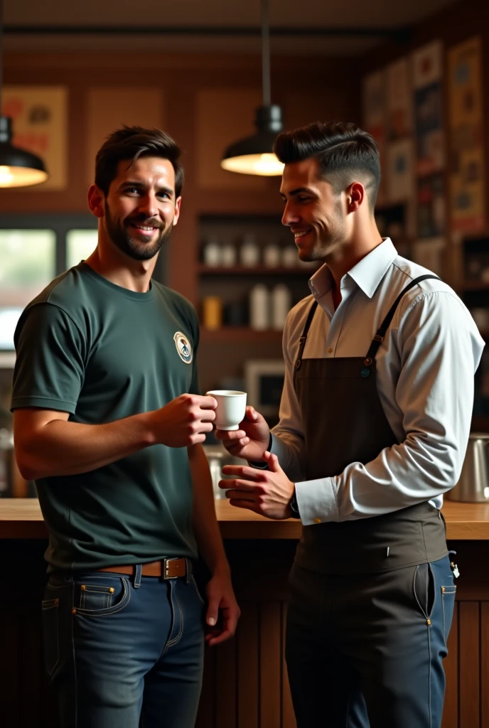 a realistic photo of two arabic mans in the bar, both are smiling, one is a little bit higher than other, one have beer in hand high quiality
