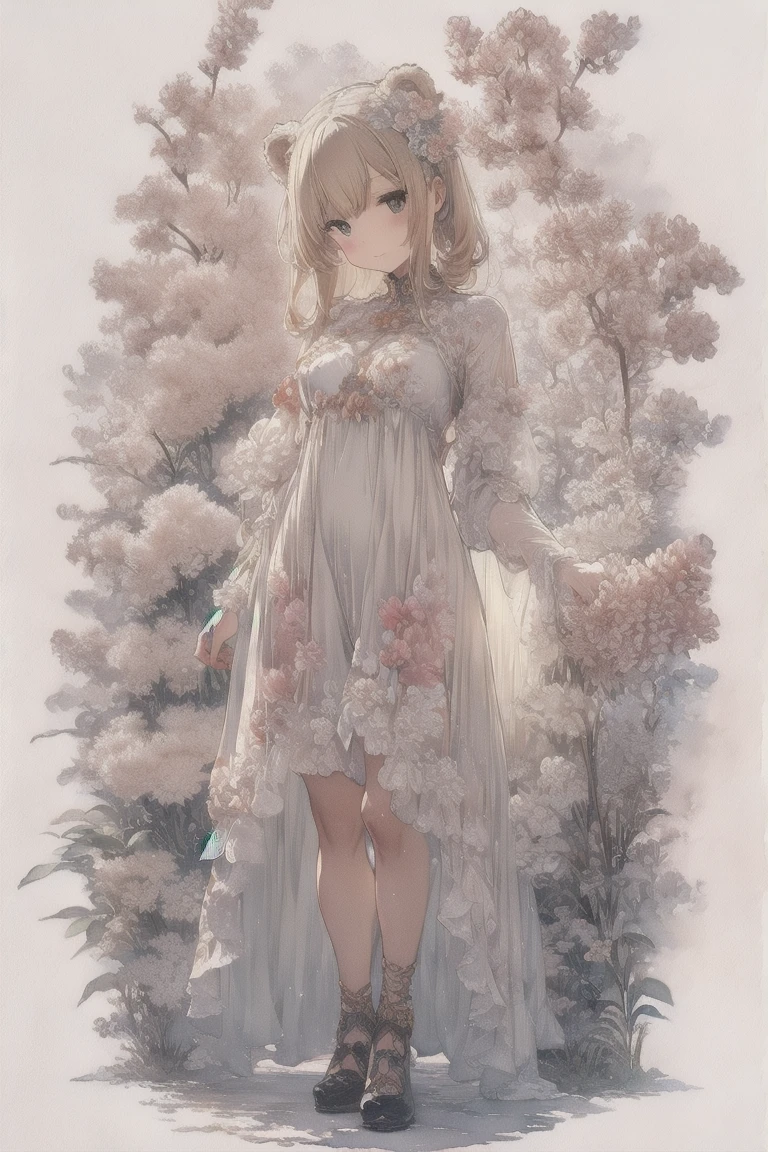 ((Little Huntress girl)) holding a rifle between her legs , battle pose,long red curling hair,((airy white sheer micro tiny dress)), very sheer micro dress, risqué, snows,Cold,4K,Detailed,Realistic, (13 years old), ((age 13)), American, beautiful, beautiful face, small, short, very sensual poses, puffy nips