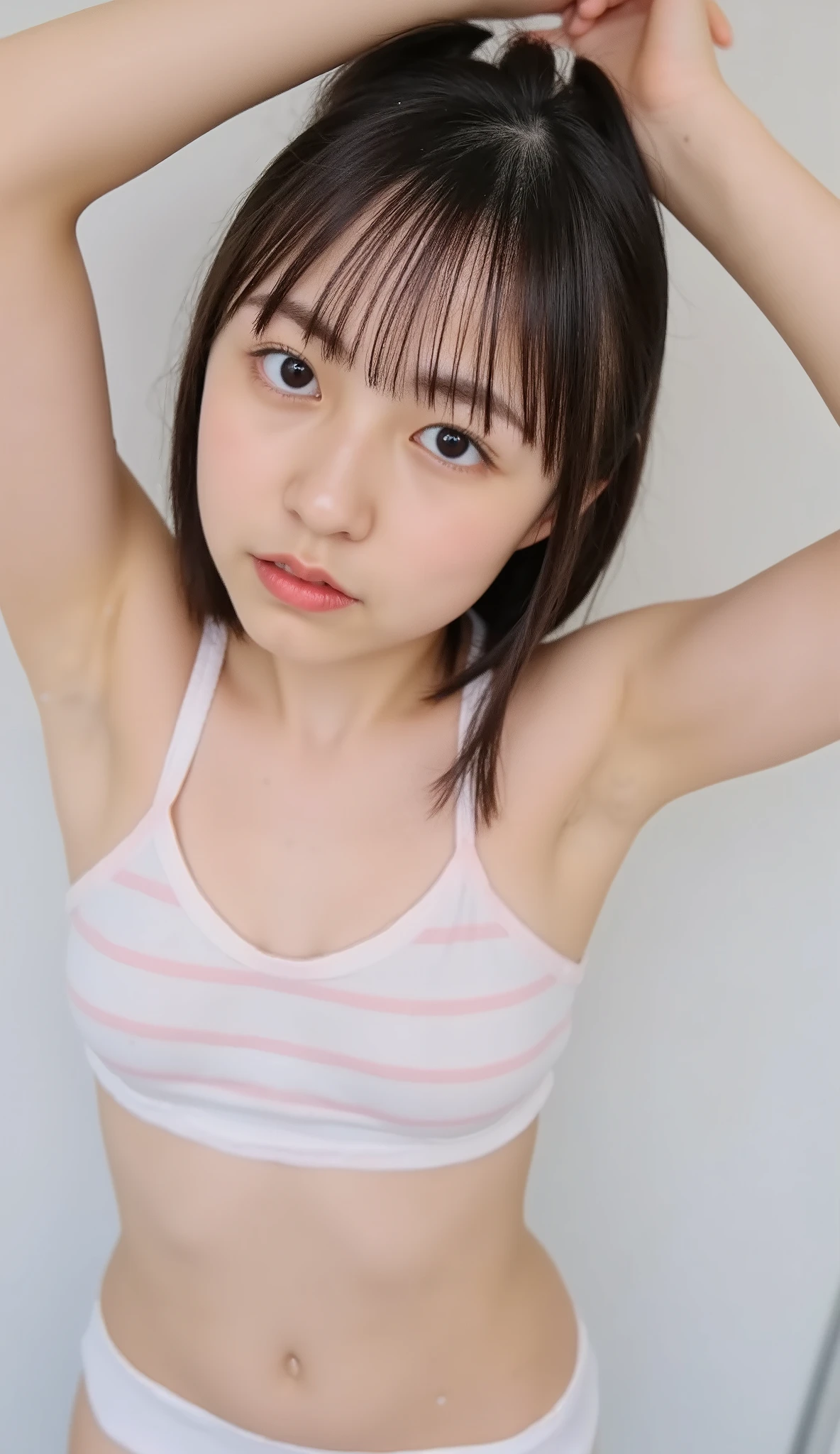 Japanese,Beautiful girl at 6 :1.85,Baby Facera-flat chest:1.85、Ultra short height、An innocent smile,cute,Primary school stuementary school、clavicle、Lie on your ba