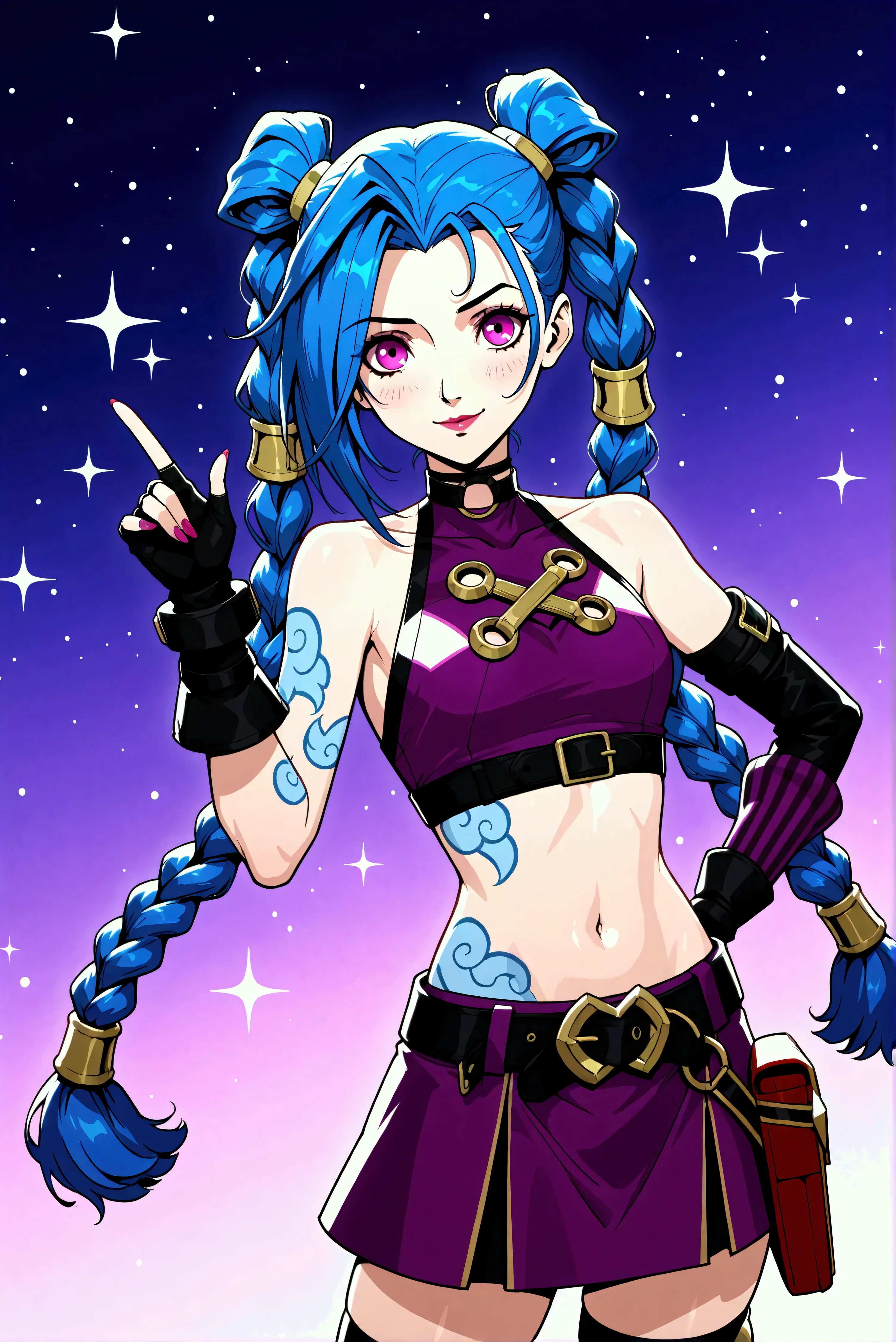 Créer une description créative et ludique d'un personnage inspiré du concept de « Nude Jinx » de noel, une représentation sexy et séduisante tout en mettant l'accent sur ses traits de personnalité, son style et la façon dont elle interagit avec le monde qui l'entoure. . Mettez l'accent sur sa nature ludique, son énergie vibrante et son sens unique de la mode d'une manière légère et artistique. Create a design or concept inspired by the character Jinx from the game *League of Legends* with a holiday twist, incorporating elements that reflect both her chaotic persona and the festive spirit of Christmas. Use bright colors, playful motifs, and unexpected contrasts to capture her mischievous nature while celebrating the joy of the holiday season. Consider elements such as decorations, outfits, and interactions with traditional holiday symbols. Aim for a fun and whimsical design that balances Jinx's wild energy with the warmth of festive cheer.