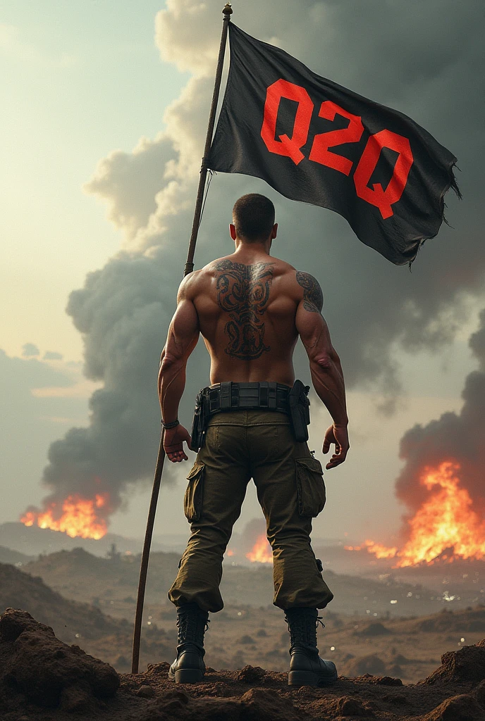((rear view)), (((full body))), 1boy handsome fit male, very detailed flawless face, detailed open eyes, very handsome, epic, heroic, bodybuilder ((muscular male)), ((large pectorals)), ((mohawk undercut)) ((long hair)), realistic face, realistic eyes.
(((nude)))
Post-apocalyptic setting. Night. Smoke, flames and destroyed buildings in the background, debris on floor.
Digital painting, overdetailed digital painting, best quality. Dramatic lighting.
<lora:BulkedUpAIR1.5:0.2>
<lora:undercut_sd15_640x8:0.9>