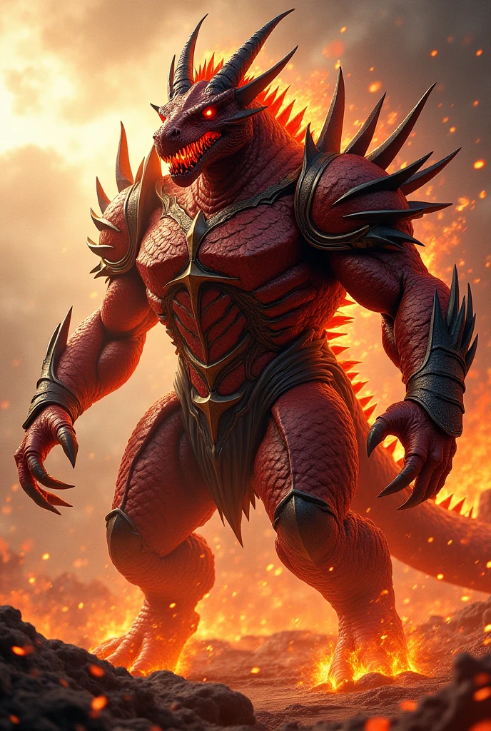 "Create a high-quality animation of a colossal, fearsome dragon, towering over a city, breathing fire directly towards the viewer. The dragon's immense size should dwarf the buildings below, with its scales glistening with an eerie, metallic sheen. Its eyes should blaze with ancient power, and its roar should shake the very ground. The background should feature a dramatic, fiery landscape with towering mountains and a dark, stormy sky. The animation should capture the intensity and ferocity of the dragon, with dynamic lighting and fluid motion, emphasizing its enormous size and destructive power. Highly detailed, hyper-realistic, dramatic lighting, dynamic composition."