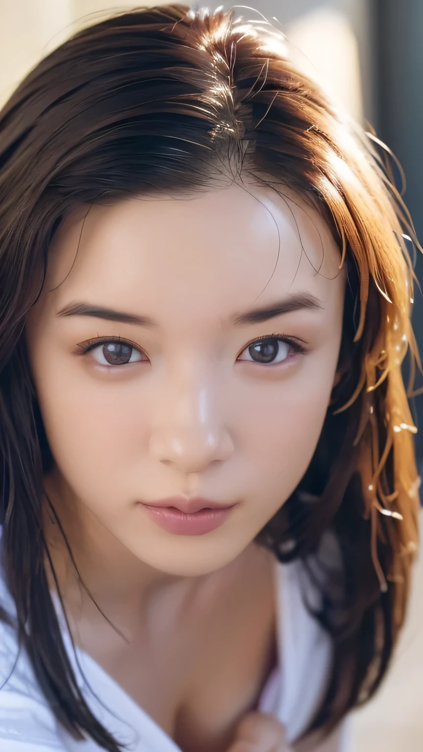  1 Girl,  medium boobs, Starry Eyes, (8k,  RAW Photos, High sensitivity,  best quality, masterpiece, ultra  high definition ,  Realism: 1.25), , ( Very detailed CG Unity 8K wallpaper ,  best quality,  high definition : 1.2), (ultra_  Details, 超 high definition : 1.2),  perfect lighting,  personal , ( 1 Girl: 1.4), ( cute girl: 1.2),  Unreal Engine ,  side lights, Gray Hair,  purple eyes,  perfect face,  Detailed face,  perfect body,   beautiful eyes ,  Facial beauty, (Light Skin: 1.4), Idol, (whole body), See-through t-shirt, transparent,