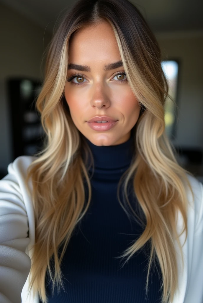 photo of Breckie Hill, best quality, she is wearing a black neckline, soft lighting, gorgeous, blonde woman, Hispanic,
