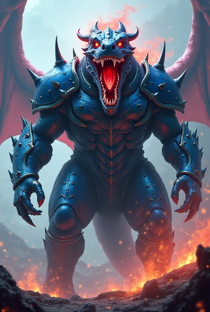 There is a red-eyed black dragon standing in front of a castle, male human dragon, but as anthropomorphic dragon, black dragon, as anthropomorphic dragon, dragon body, human dragon art, giant monster dragon monster, muscular dragon man, man and dragon fusion, anthropomorphic dragon, wet, large bulge, flame in hand, flame, realism, epic