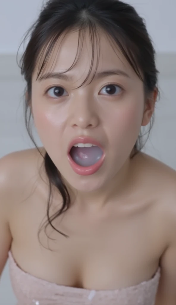 (best quality:1.2), masterpiece, Realistic, Ultra-high resolution, (((a beautiful Japanese idol 12 years old woman:1.2))), ((Gaunt:1.3)), (((Very flat chest:1.4))), ((Baby Face)), ((arms up)), (show me your armpit:1.2), (((She has condensed milk poured all over her body))), completely nude:1.4, ((Armpits are wet and shiny with sweat)), She has skin that sweats easily Soaking wet, Sweaty, ((I can see my pores:1.5)), ((Painful expression)), (((Put a very long sausage in her mouth:1.3))), (torture chamber, prison:1.5)