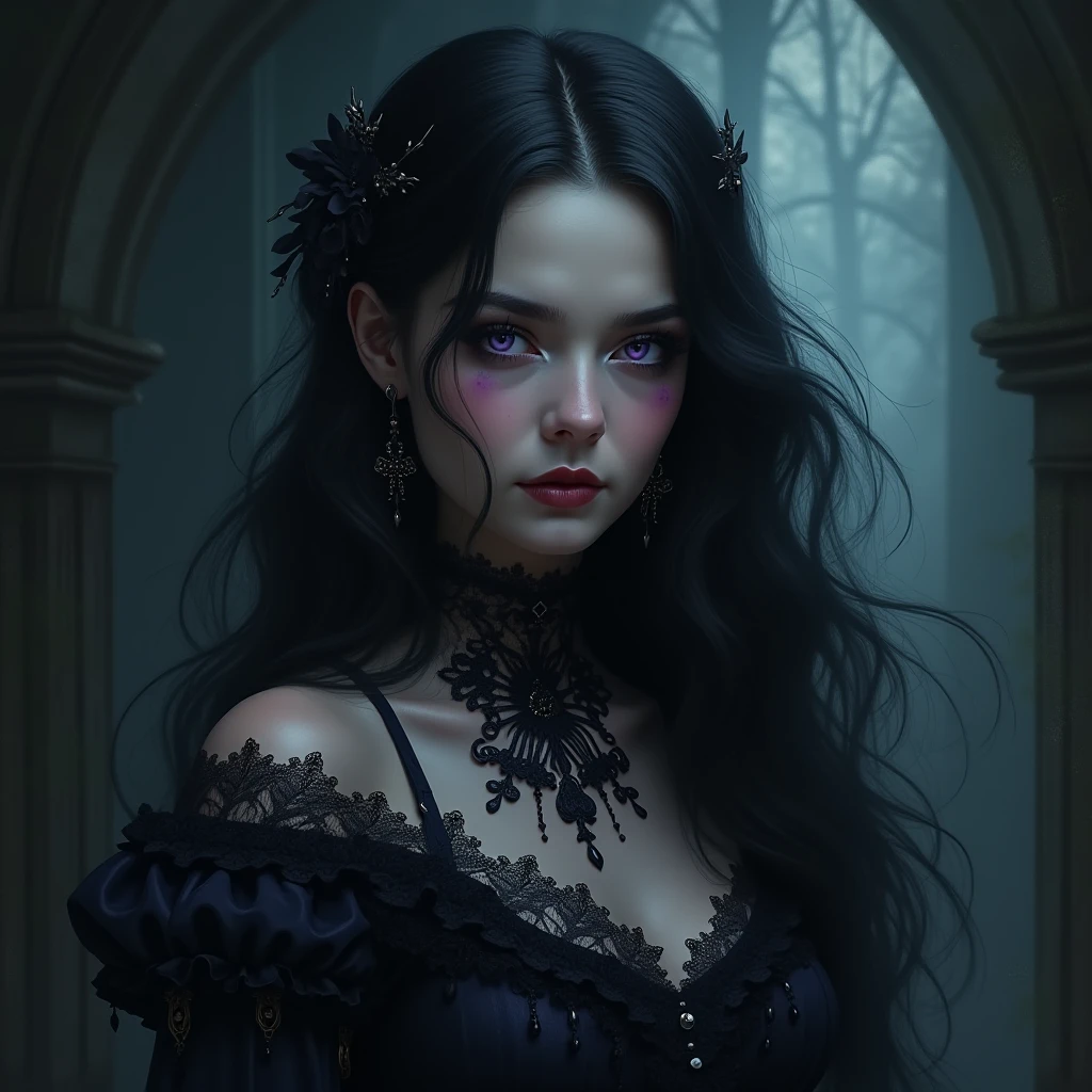 Gothic vampires at Night, dynamic lighting, chiaroscuro, hyperrealism, luminism, HD, very detailed, 4k, 8k, shot on a Nikon Z7 II and Nikon NIKKOR Z 105mm f/2.8 VR S, best quality, detailed face, detailed eyes, detailed pupils, detailed clothes and features, clear background
