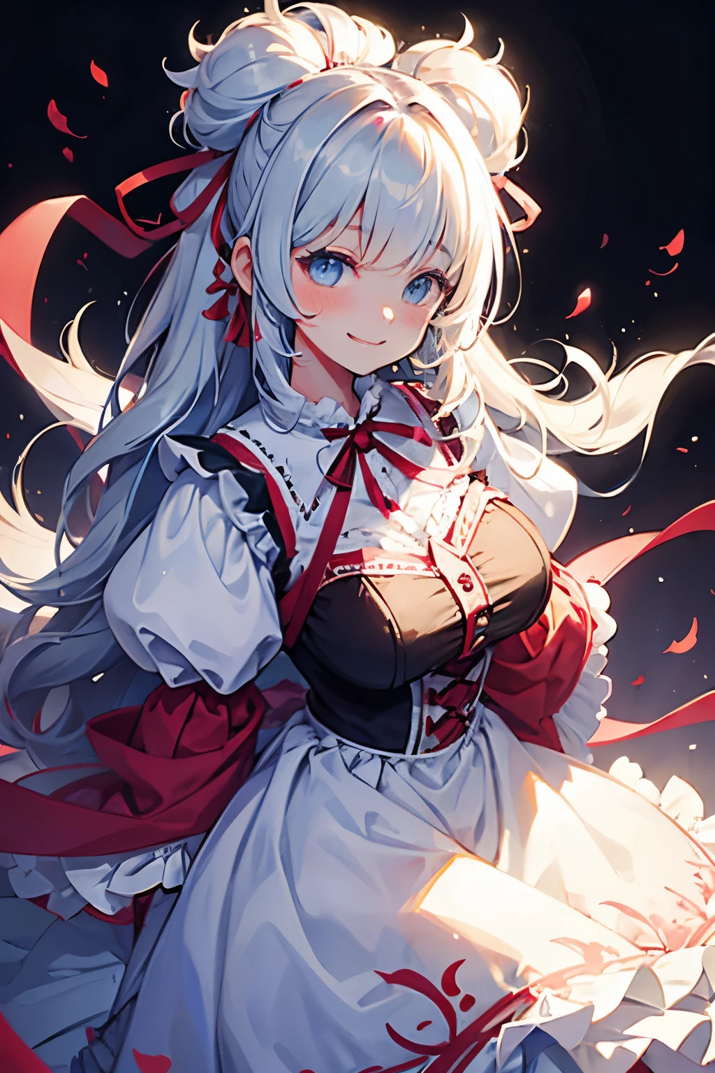 smile,Large ribbon on the chest,(((large puff sleeves)))