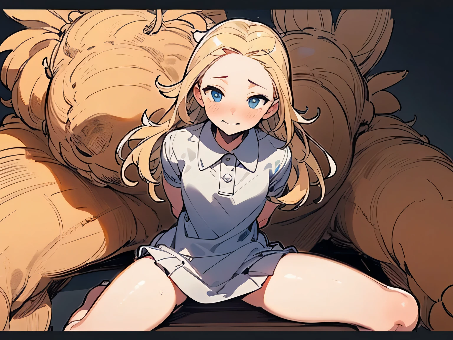 (nsfw),((from front view)),Alone,Blonde,big forehead, (Internal examination chirdbirth delivery table), embarrassed expression,(spread open legs:1.3), Poses to Seduce Men ,(arms behind back:1.3), absolute domain:1.3, best quality ,( Best Quality),(manga style),(sketch),(illustration),