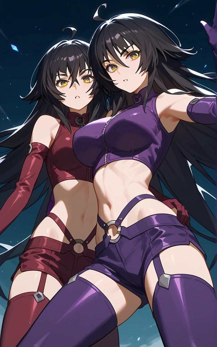Ishtar, Ishtar YD, Ahoge, Black bow, Bow, Black hair, earrings, Hair Bow, Hair Ornament, Jewelry, Long hair, (Red Eyes:1.5), (Parted bangs:1.5), (tiny chest:1.2),
BREAK bare shoulders, elbow groves, Fingerless gloves, gloves, Long sleeves, Revealing clothes, single elbow glove, thighs thighs thighs thighs,
BREAK outdoors, spaces, Star \(skyporn\), skyporn,
BREAK looking at viewer, Cowboy Shot,
BREAK (masutepiece:1.2), Best Quality, High resolution, Unity 8k壁纸, (Illustration:0.8), (Beautiful detailed eyes:1.6), extra detailed face, Perfect Lighting, extremely details CG, (Perfect hands, Perfect Anatomy),