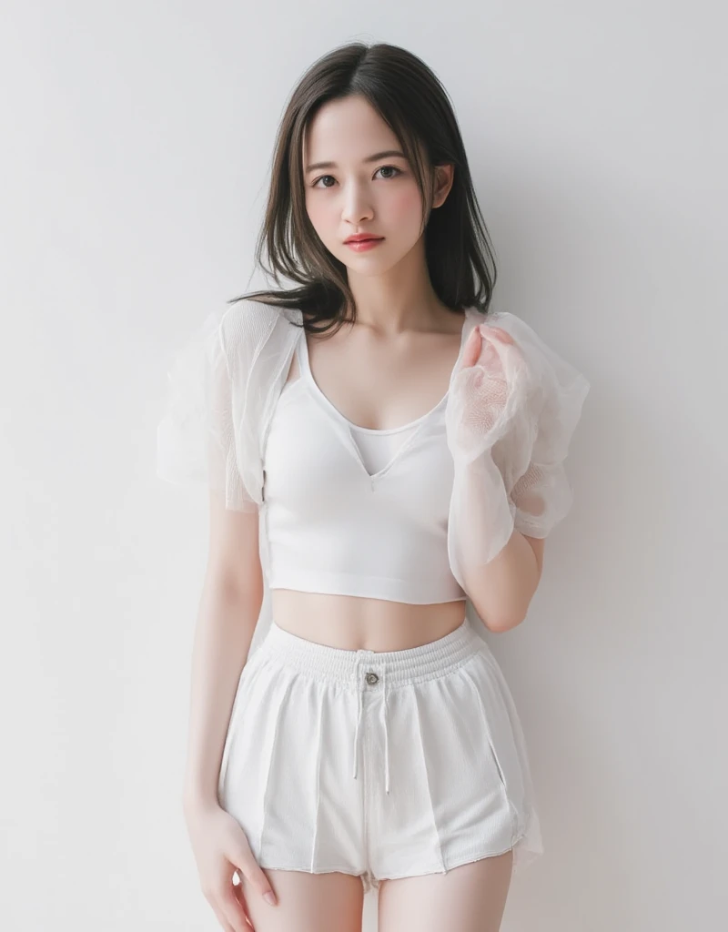 Mobian, fox, Monochrome fur ((White fur )), Baggy pants, Strapless cropped top, cleveage, high top sneakers, Two-tone hair (Brown hair, Black Tip)), curls, Halo, sunglasses, Jewelry, Red Eyes, Long eyelashes, Red Eyes, Smile, Shy, blush, High Detail, masterpiece, Ultra HD, Anatomically correct, Super Detail, high resolution, 4K