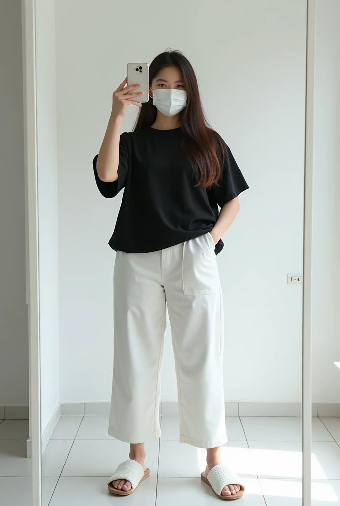〈high resolution〉〈live-action〉〈high quality〉beautiful girl、Cute Girlfriend、Japanese、Hairstyle:Short Bob、Body Type:slim、clothing:White pants、composition:whole body、place:Bedroom