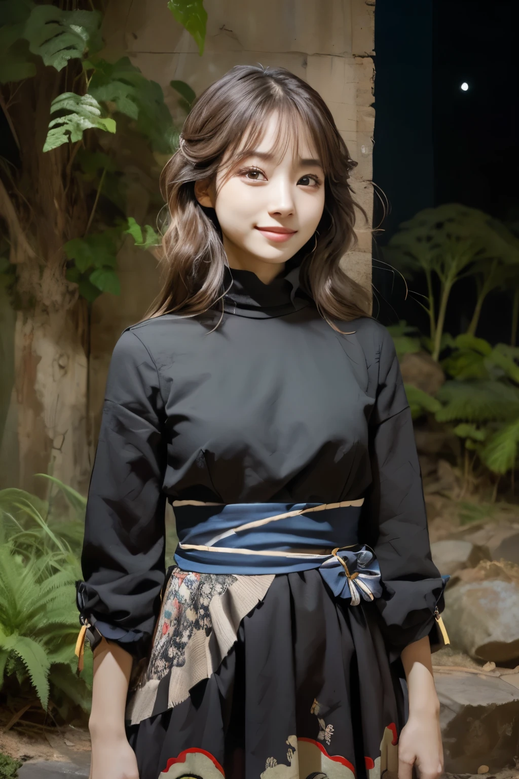 Masterpiece、 1 beautiful girl、  meticulous eyes  、Swollen eyes、 top quality, 超A high resolution , (Reality: 1.4), movie lighting、 Japanese、 asian beauty、Super beautiful 、 beautiful skin、Slender、Body facing forward、( A Super Realistic )、( high resolution )、(8K)、( highly detailed)、(精美 meticulous eyes )、(Super Fine)、 (wall-)、 a detailed face 、 bright light 、Professional lighting、View Viewfinder 、 Front Facing、( costume is a knitted dress)、 long hair,  with messy hair ,  asymmetrical bangs, 、Night scene、 brown hair 、Japanese Idle、 Korean Idols、The posing photo idol 、、、High target,  Smile, Park scene、