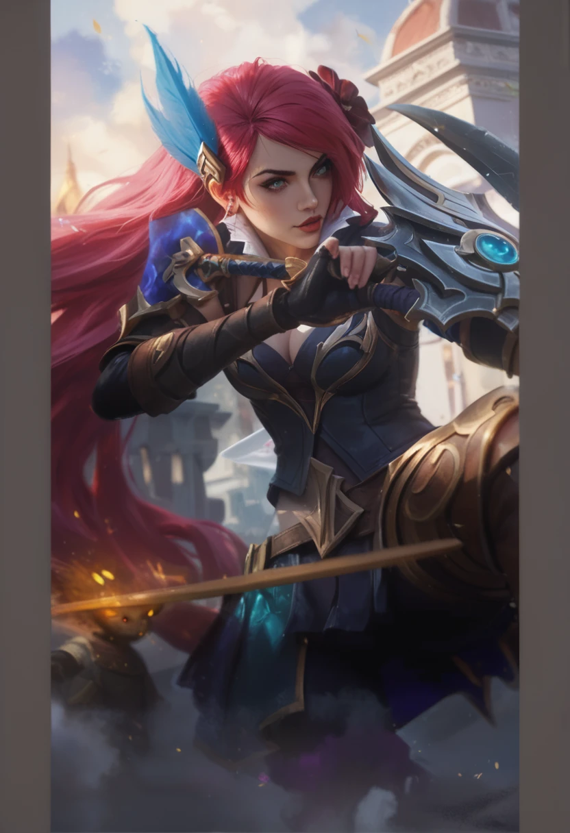 a close up of a person with a sword and a pink hair, league of legends character, katarina, zenra taliyah, style artgerm, style league of legends, extremely detailed artgerm, trending artgerm, range murata and artgerm, wild rift, ashe, ig model | artgerm, style of league of legends