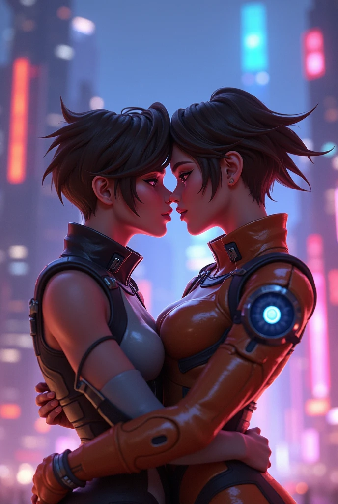Create an evocative image of Scarlett Johansson as black widow with ((short red hair)) and Cobie Smulders as maria hill with (short dark brown hair), side by side outside a spaceship, resting on a bed, resting on a bed, gazing silently towards the horizon where the warm hues of a setting sun paint the sky in nostalgic colors. Cinematic lighting. Panty, ((white singlet top)). hug. kiss. passionate gentle kiss on the lips. kissing. looking at each other. grabbing buttocks. consensual. Bliss. Grabbing breasts.