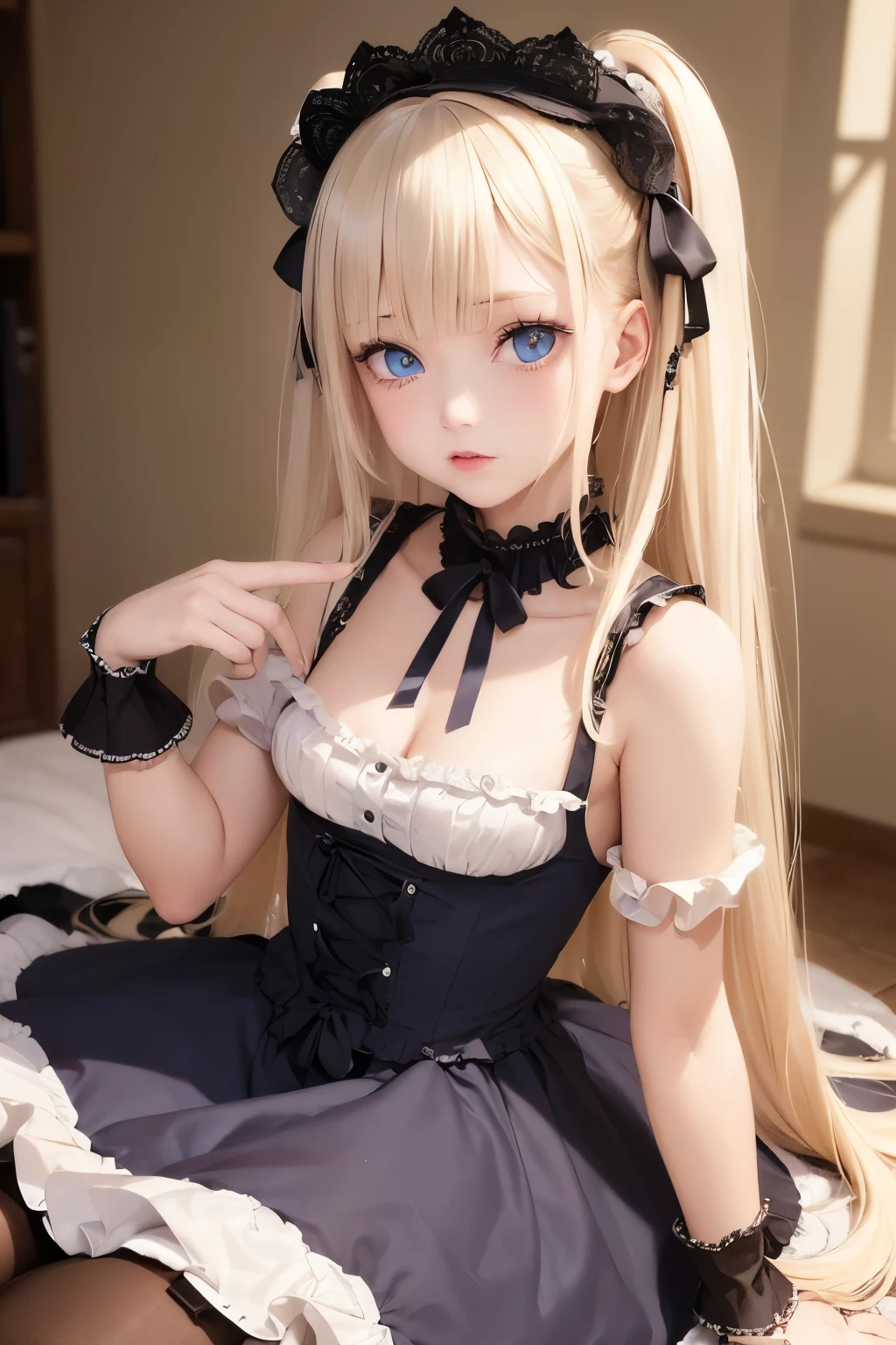 ( girl Full body :1.7)((best qualtiy)), ((tmasterpiece)), (detail:1.4),( beautiful girl:1.6),(in a panoramic view:1.2,full bodyesbian:1.2) (:1.2) Beautiful imag Meerry Roze,, , one-piece swimsuit , cat-shaped headdress, with tween Ponytail blonde hair, blue eyes,, cat tail, Jewelry, Earrings ,make up, blush delicate face, correct hand , stockings, squatting legs, strappy sandals ,Beautiful and detailed Ribbon HEELS , wallaper,, beautiful style, beautiful girl , very beautiful girl ,, giving you a glimpse of the contours of her skin and breas (Best quality at best high detal,tmasterpiece,offcial art,movie light effect,4K)