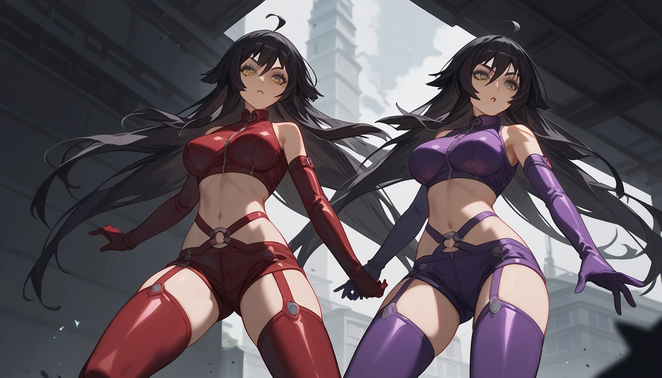 ultra-detailed, Explicit, Beautiful body, Beautiful Nose, Beautiful character design, perfect eyes, perfect face, ultra highres, 4K, beautiful legs, perfect legs, Nice hands, Perfect hand, Masterpiece, Best Quality, Highly detailed, illustration, absurdres, street fighter, doll suit, shadaloo doll, dollsuit, expressionless, blank eyes, looking at viewer, red gloves, emotionless, black latex, corrution, mind control, female combatant, full body, hypnotized, unhappy trance, full body suit, ribbed bodysuit, both arms at side, obey, perfect female body, extremely glossy latex, hypnosis, hypnoLora, empty eyes, Mind control device, poses, submissive_pose, Slave, hat, necktie, stand up straight, standing, standing at attention, hat, necktie, belt, latex, ribbed bodysuit, thighhighs, garter belt, Fighting Stance, extending the right arm from the shoulder into the air with a straightened hand, nazi saluting, military, military saluting, salute, thigh boots, 1girl, solo, mahou Shoujo Site, Aya Asagiri, black hair, red eyes, long hair, blood tear
