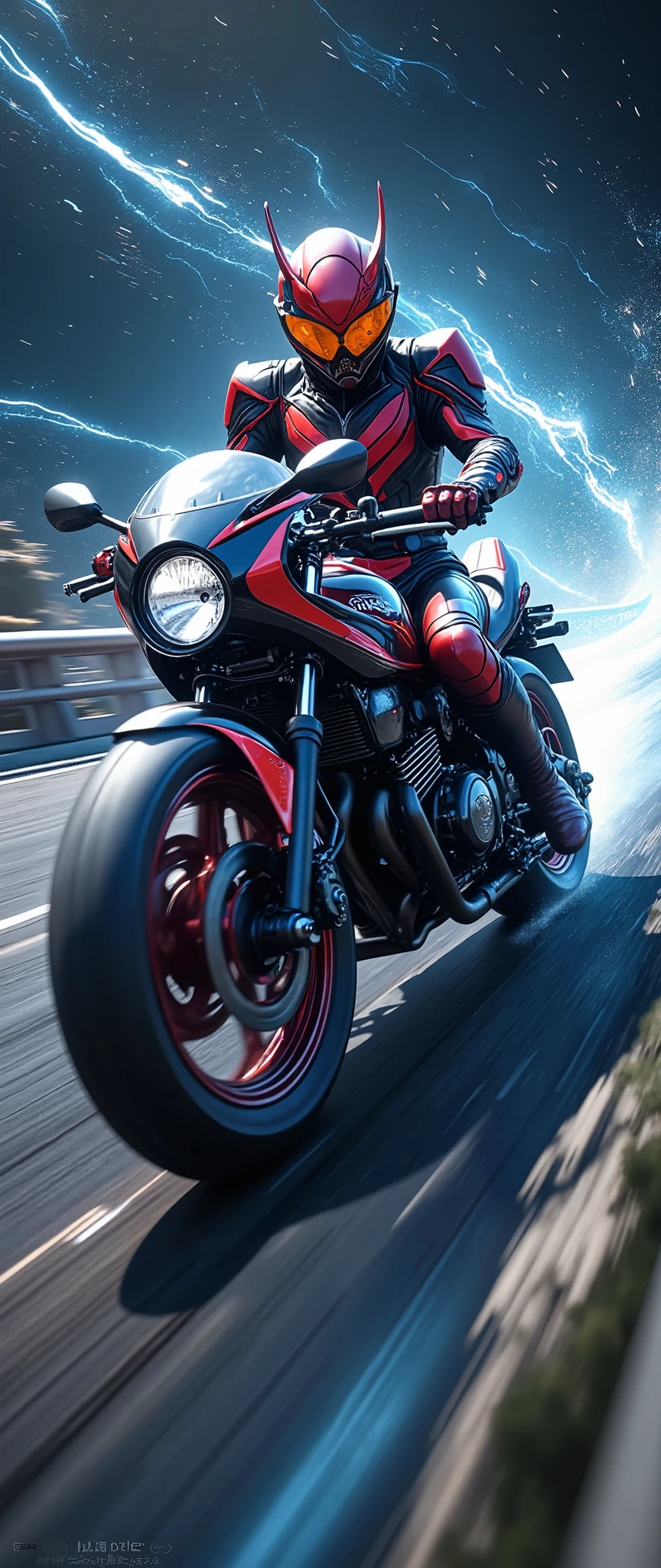 (Masterpiece,8k,16k,wallpaper),( Best Illustrations ),( ray tracing ),(SF:2.0),( cyberpunk:2.0),( Kamen Rider riding a motorcycle :2.0),( Kamen Rider with Japanese Runaway Tribe as a motif:2.0),( cyberpunkな暴走族風のバイク),( expresses super speed of light with beautiful white lines of light :2.0),( The background is a wormhole :2.0),( visual effect :2.0,),( motion blur:2.0)