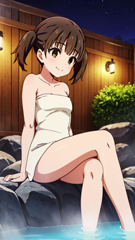1girl, black hair, tan skin, no pants, flat chest, turqoise tank top, brown eyes, smile, blush, bottomless, pussy, short hair, outside, yard, lawn, nude