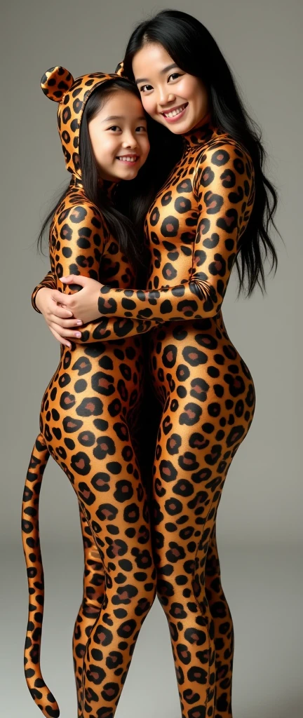 The beautiful,thin and clever asian muslimah adult girl with beautiful cheeks wears mix leopard print lycra footed turtleneck unitard catsuit covered with spots and stripes and mix leopard print lycra elastane stretchy dancewear square hijab covered with spots and stripes.She is asleep when she sleeps on the mattress.