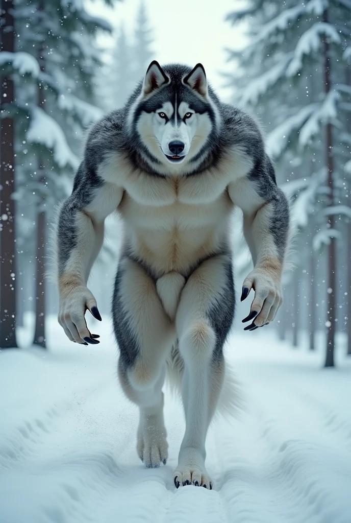 A naked wolf covered in fur