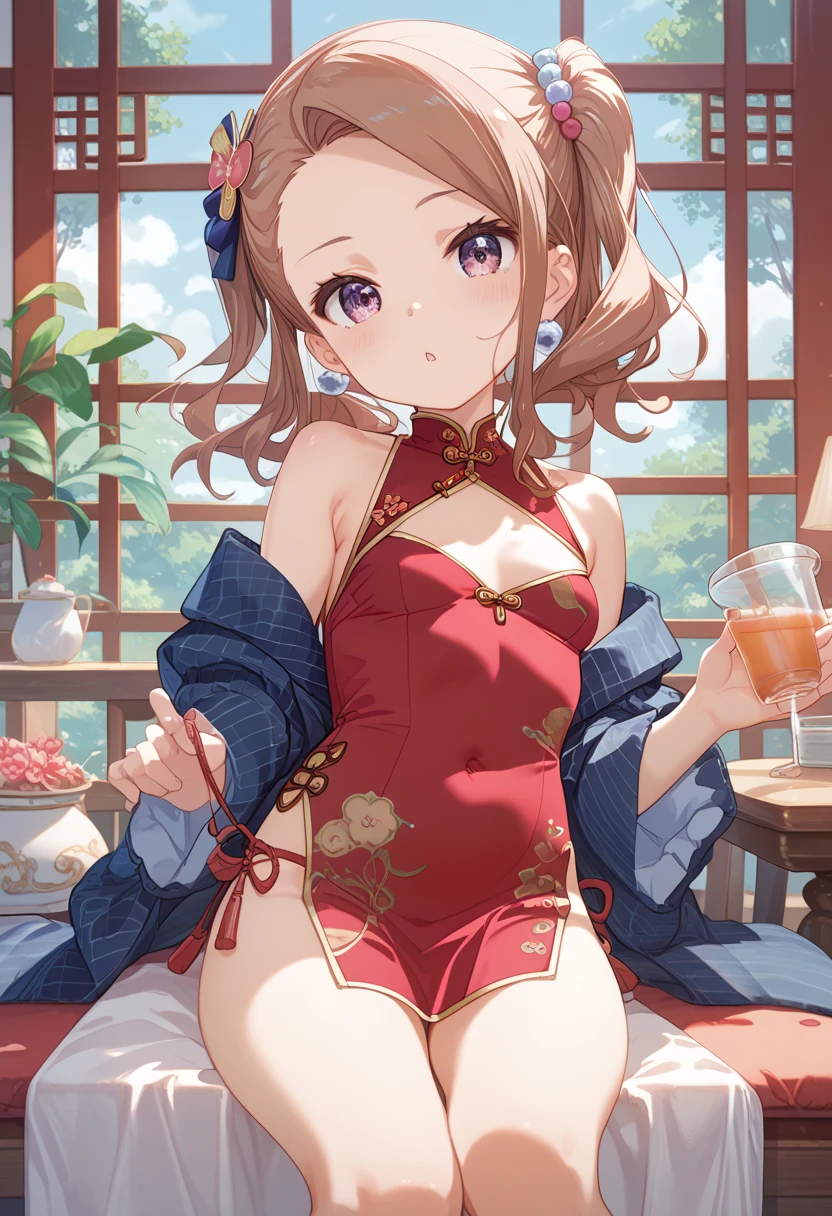 (((Masterpiece))),(((Super Detail))),(((in 8K))),(((best composition))),(((Rim lighting,Fireglow effect,deep shadow))),solo),Beautiful fingers,Detailed finger features,(Detailed hair features:1.7),(Dynamic and sexy bending pose:1.3),detailed facial features,detailed clothes features, (perky chest:1.1), (pointed chest:1.3), delicate beautiful face, Bright blue eyes, cute eyes, sparkling eyes, Big eyes, beautiful detailed eyes,double bun with glittering hair ornament:0.6,(super detailed glossy skin:1.3),slender body,goddess smile,((with sparkling eyes and a contagious smile)),beautiful posture,silver bronde hair, blue eyes, dress, bare shoulders,collarbone, sidelocks, hairband, earrings with jewelry, off shoulder sweater dress, arms behind back:0.4, air plant, long hair with long locks, gold hairband, off-shoulder dress, sweater dress, off-shoulder sweater, red sweater, big side hair, very long side hair,(super delicate floral pattern:1.2),seductive cleavage:1.3,beautiful glossy legs,shiny red high heels,lifting dishes with cup of a coffee,french restaurant,hustle and bustle,rising steam,(((depth of fields)))