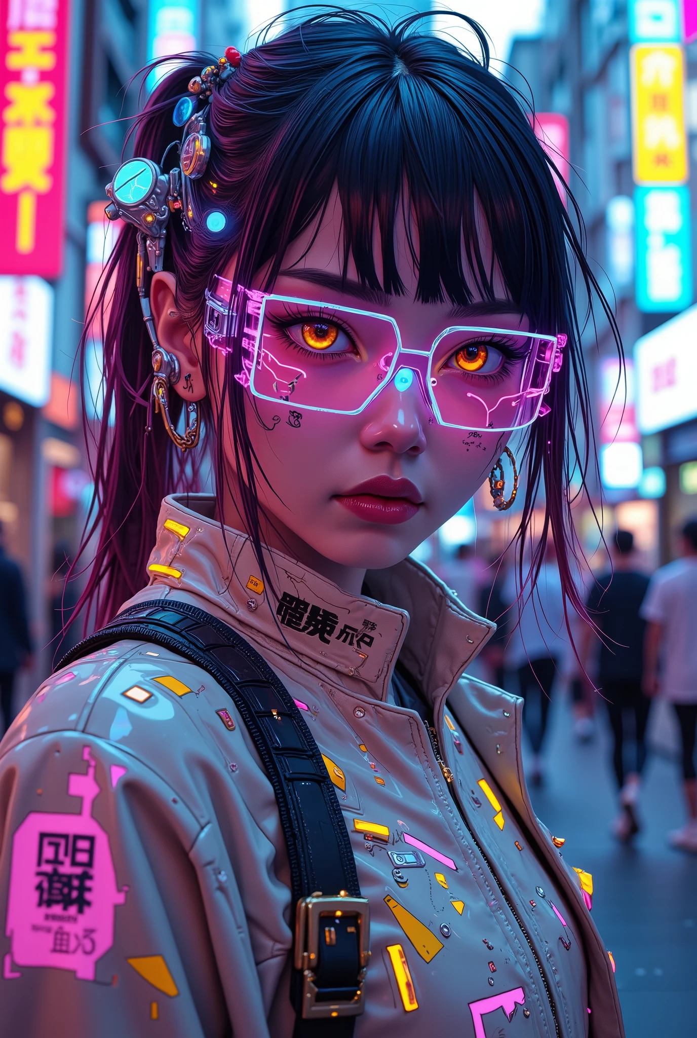 ((anime art style portrait) of (perfect Asian cyberpunk girl))), (((wearing incredibly detailed Harajuku clothing))), ((LED lights)), (((dynamic pose))), perfect features, abstract beauty, near perfection, pure form, concept art, intricate detail, 8k post-production, High resolution, super Detail, trending on ArtStation, sharp focus, studio photos.