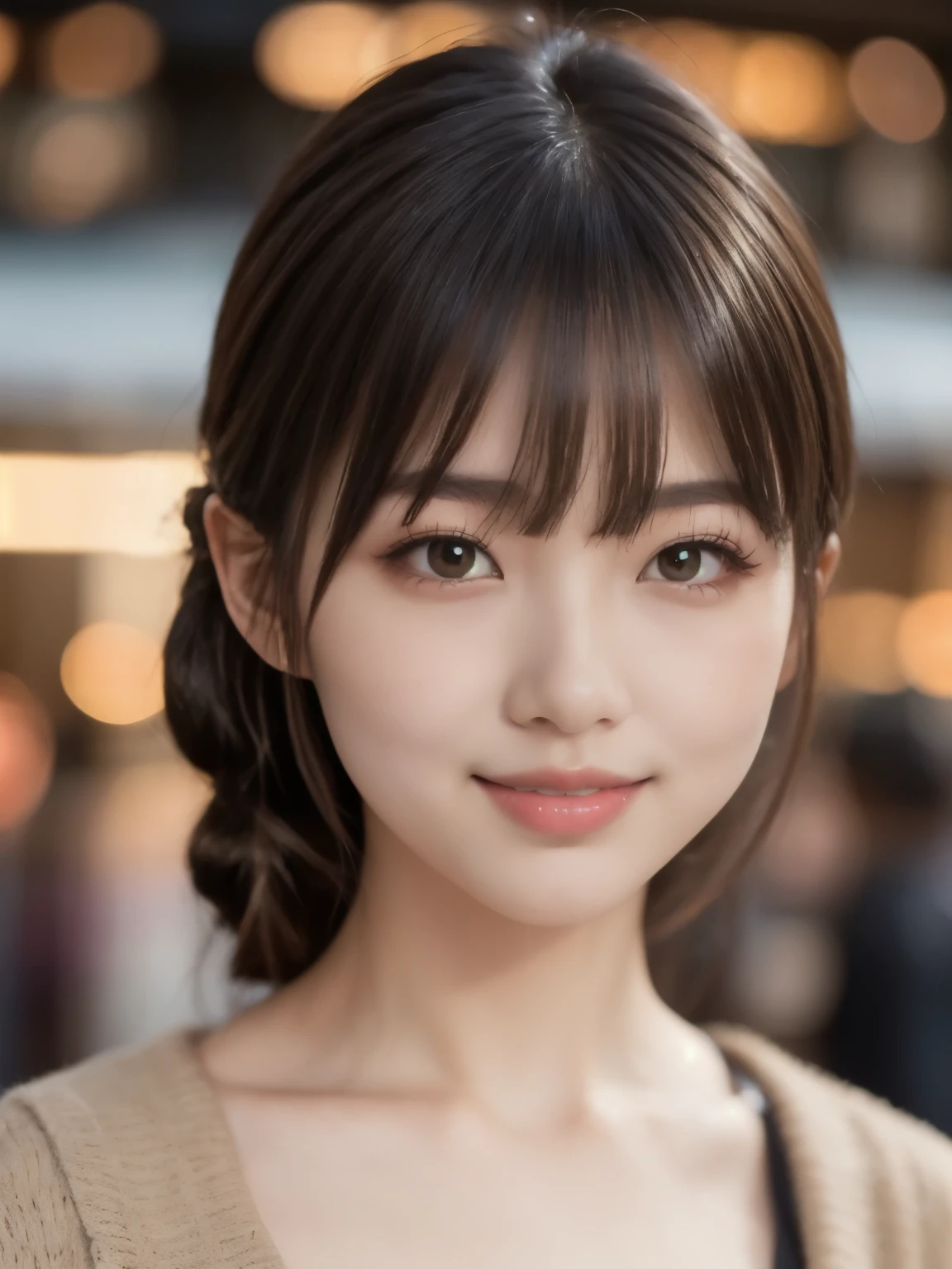 table top, highest quality, shape, Super detailed, finely, High resolution, 8k wallpaper, perfect dynamic structural shape, beautiful and detailed eyes, tokyo trend冬ファッション,tokyo trend&Introducing cute hairstyles at random, small breasts, Natural Color Lip, random sexy pose,cute smile、20 year old girl、beautiful and detailed face、perfect and beautiful face,Big eyes、Wearing a fluffy black luxury mink coat、beautiful detailed face、perfect and beautiful double eyelids、Blur background、perfect and beautiful face、bright look、Twin ponytail hairstyle、Beautiful face of the golden ratio、beautiful feet