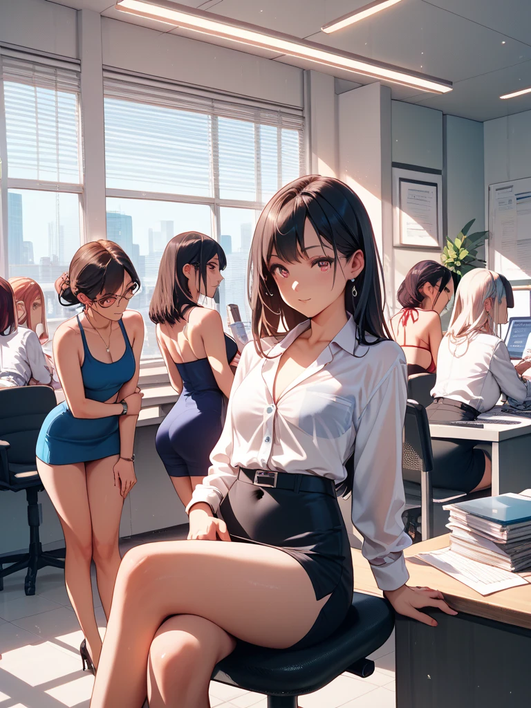 School classroom、Group photo with many friends、Cute light pink bra、Cute light pink underwear、Bare feet and leather shoes、Completely naked、Light pink micro bikini