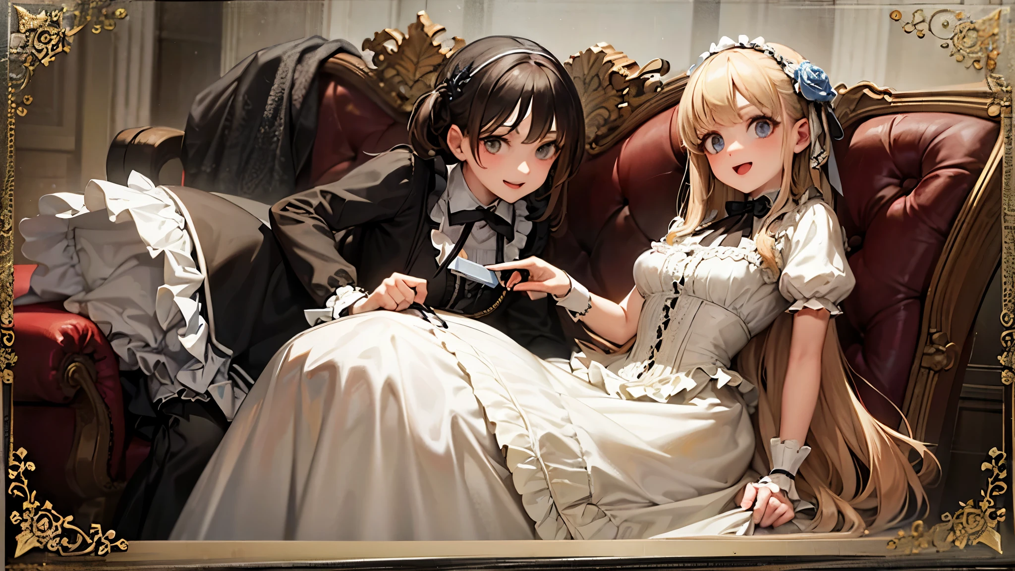 Poster with two vampire girls, with owls, red moon, old manor