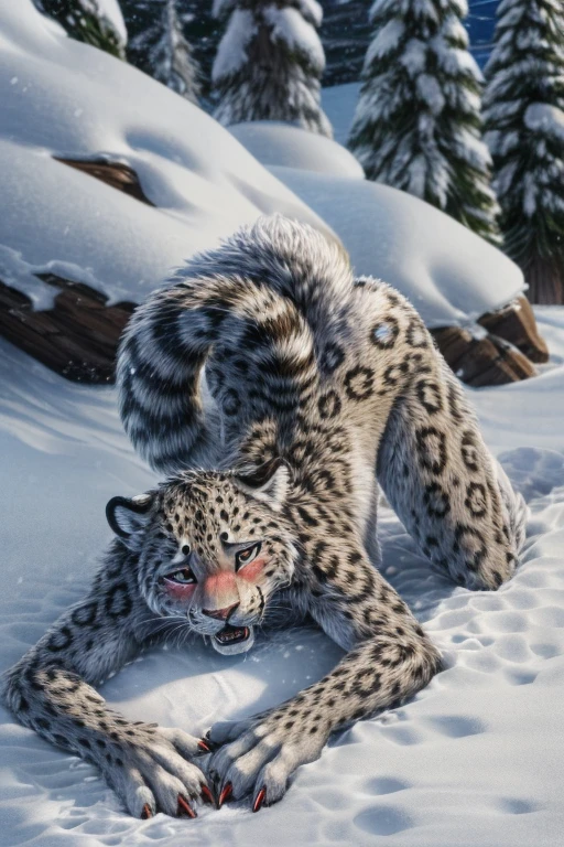 Feral, furry, panting, snow leopard,  detailed legs, , 1 tongue, 1 pussy , 1 anus, detached 1 tail, , after orgasm, vivid colors, realistic , cum in ass, cum on floor   , realistic pussy, horny, super realistic, hyperrealistic, photo, animal pussy, anatomically correct, long tail, animal anatomically correct pussy genitalia