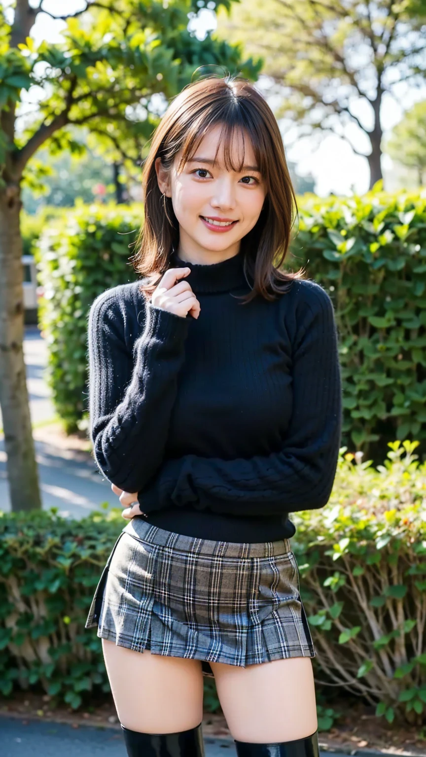 ((highest quality、8k、masterpiece:1.3)),((((cowboy shot)))),Ultra-high resolution,big eyes,Japanese,bangs,(a girl),(1 girl),((20 years old)),((facing at viewer)),(long hair),(((black sweater))),grin,((sitting on chair)),(pleated mini skirt),(((pussy))),((pubic hair)),((skirt lift)),((short crew socks))