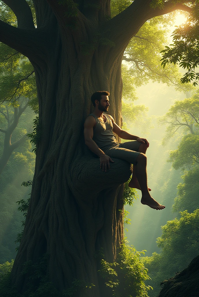 landscape, a 30 year old Asian man with a clean face, a sturdy body sleeping, looks like a penis in a hammock between two mushrooms, and details, ultra HD quality