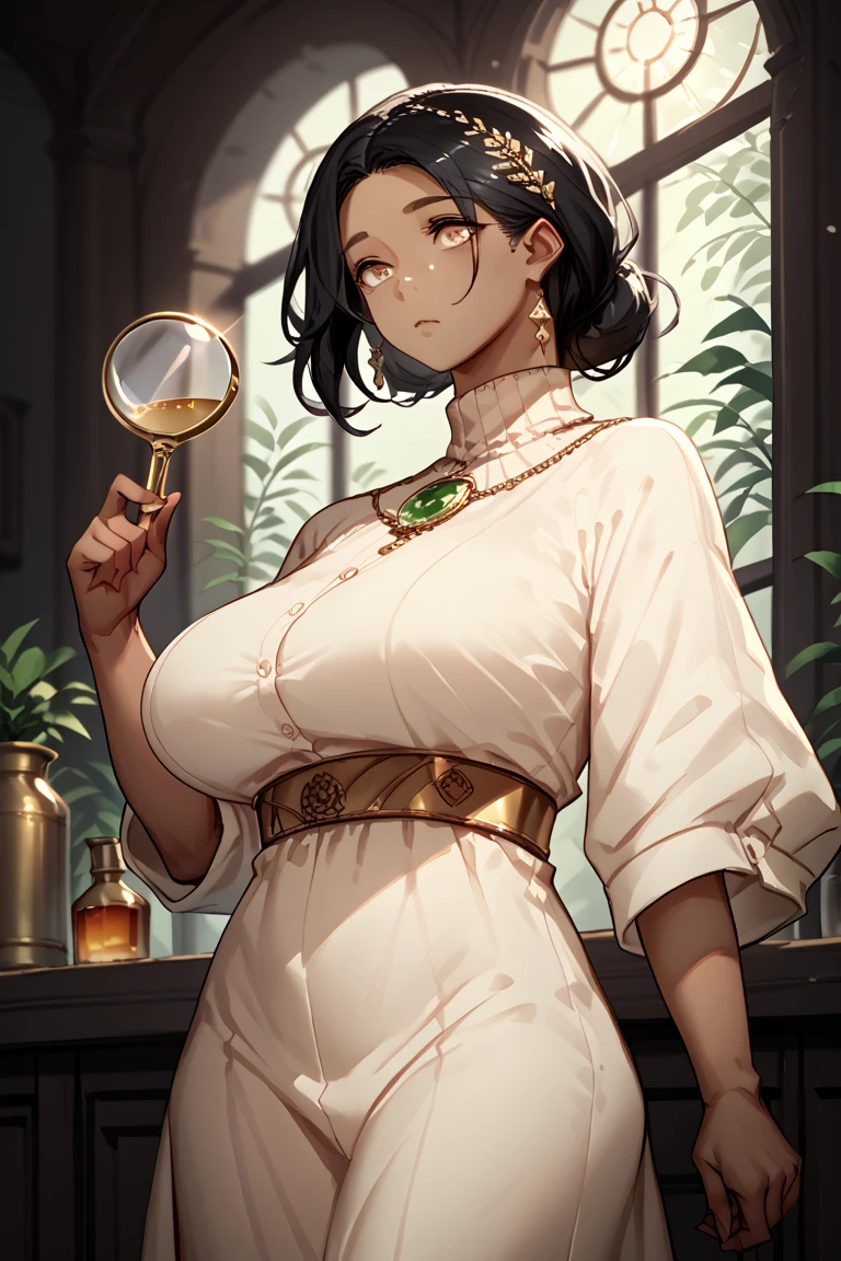 Tall Olive skinned Algerian Woman, Long black hair, Hazel Eyes, Large Breast, hour glass figure