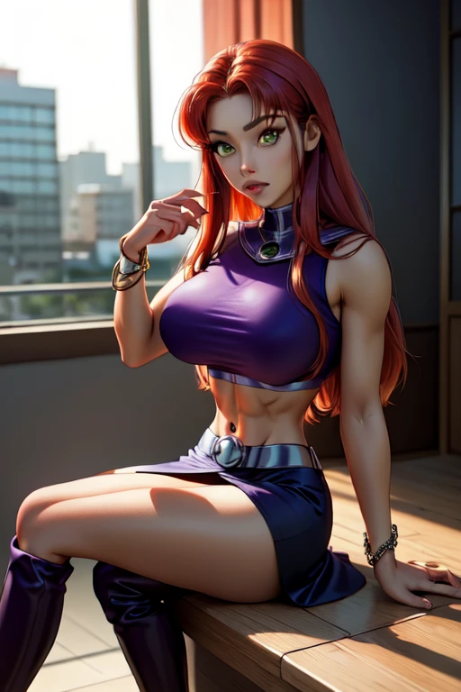 (ultra realistic,32k, masterpiece:1.2),(high detailed skin:1.1),( high quality:1.1),
<lora:Starfire_v3:0.8>starfire,frustrated, 1girl, solo, green eyes, long hair, red hair, orange skin, dark skin, dark-skinned female,tank top, tank halter, leggings, city park, palms, sunshine, blurry background,, (huge breast,large breast:1.2),(looking at viewer, sitting, crossed legs:1.1),, <lora:add_detail:0.82>,
(lighting:1.1),
