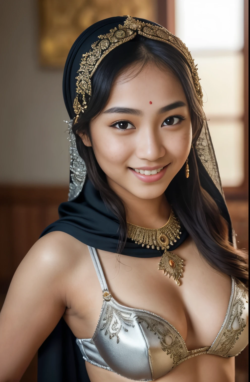 thighs, tzuyu, iu, yooa, bellydancer, cleavage, two beautiful javanese and chinese with hijab, detail skin texture, smile, , dramatic light , Rembrandt lighting scheme, (hyperrealism:1.2), (8K UHD:1.2), (photorealistic:1.2), shot with Canon EOS 5D Mark IV, detailed face, detailed skin texture, 35mm, over-the-shoulder shot,cool-toned color grading, Deep Focus cinematography effect, Natural Lighting, high quality, ultra detail, 8k resolution,
