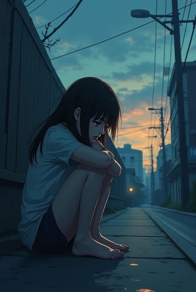 ((Best quality)), ((masterpiece)), (detailed), 1 girl, dirty clothes, Torn clothes, city, rain, (((sitting on a piece of cardboard))), night