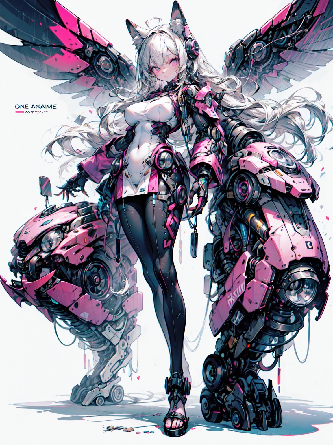 masterpiece、Highest quality、Highest quality、High resolution、(Pink and white catsuit:1.4), (Perfect round breasts: 1.4), (Transparent and shiny catsuit:1.4), (Futuristic Catsuit:1.6), (Chevron Catsuit:1.4), (Latex knee high boots: 1.4), (Perfect fit for your skin:1.4), Bright colors、Blake、Organic Armor Cyborg、
Blake、Big Breasts、非常にdetailed (Dark Elf), (1 Girl), alone, Perfect Face, detailed, Ahoge, ((Long Hair:1.2)), (Hair above one eye:1.3), [[Messy Hair]], Shiny blonde white hair, Purple eyes, Variegated eyes, Colorful Hair, Shining Eyes, Bright Eyes, Face imprint, (eyelash, eye shadow, pink eye shadow), smile, Design Art：Haruhiko Mikimoto, by Kawashi, By Yoshitaka Amano,break、 ((Perfect Anatomy)), Nice body, Big Breasts、(非常にdetailed指), Best Hand, Perfect Face,(Perfect Fingers), Correct Anatomy,